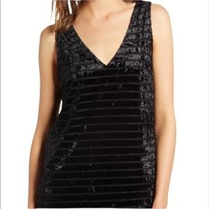 NWT CHELSEA28 Stripe Velvet V-Neck Sleeveless Top. Black. Size L